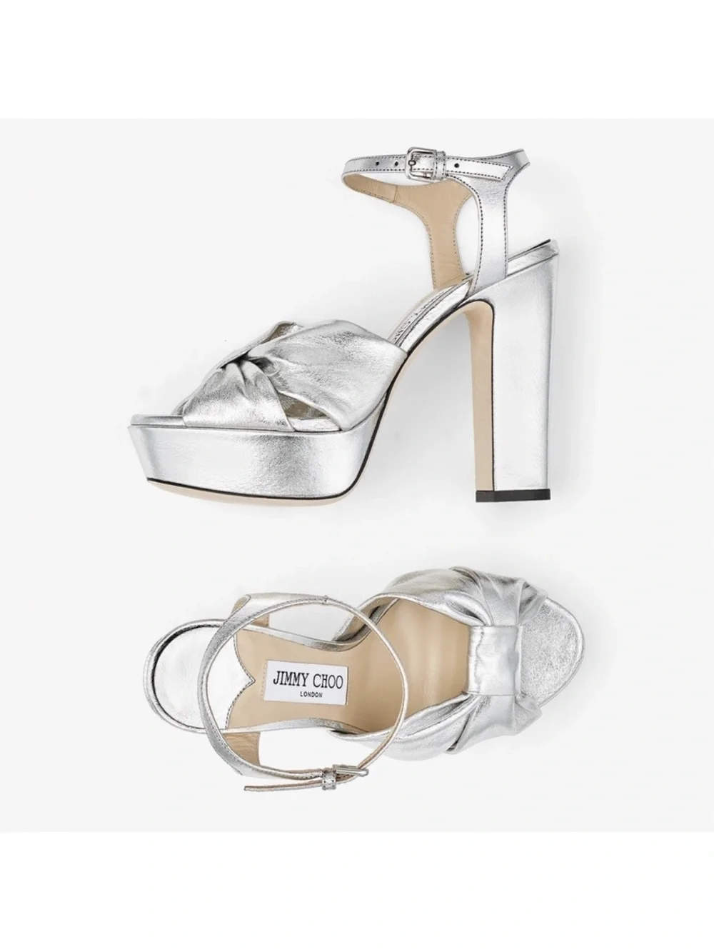Jimmy CHOO Heloise 120 Silver Metallic Nappa Leather Sandals $1,095 39.5